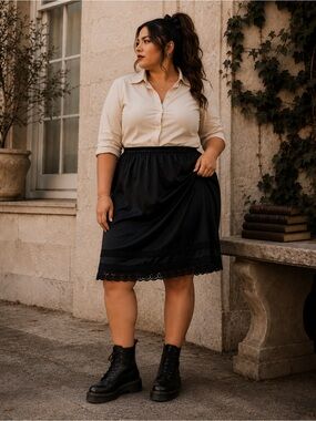 Slip Skirt | Black Mini with Lace Trim | Plus Size 2X